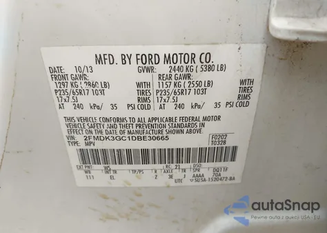 2013 Ford Edge Se from USA, damaged, VIN 2FMDK3GC1DBE30665